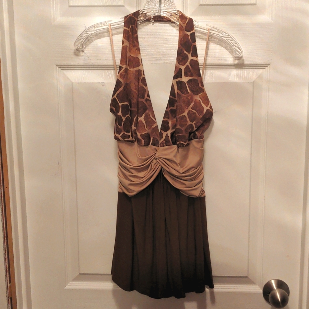 Boston Proper Brown Tan Giraffe Halter Top Animal Print Women's Size M